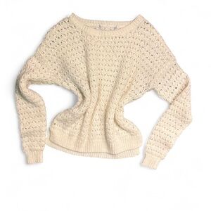 Charming cream white knit sweater XS slim sleeves, open knit cute winter shirt